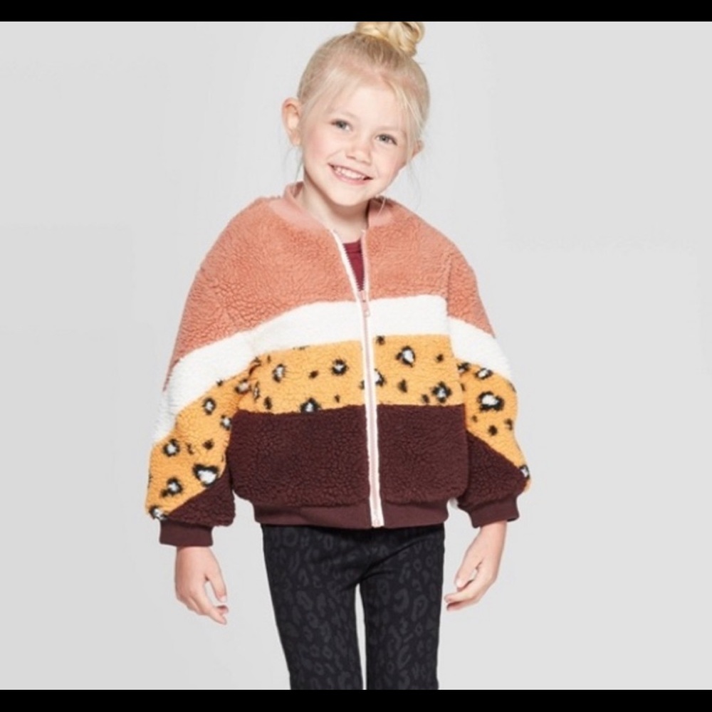 ISO art class Sherpa colorblock bomber jacket
